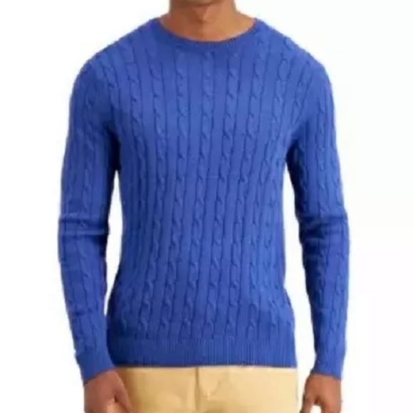 Club Room Men's Cable-Knit Pullover Sweater, Cobal - Picture 1 of 10